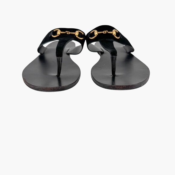 Gucci Horsebit Black Suede Flat Thong Flip Flop Sandals Size 40 US 10 Women - Picture 6 of 16